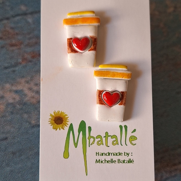 Jewelry - Coffee Cup Earrings with Heart Design